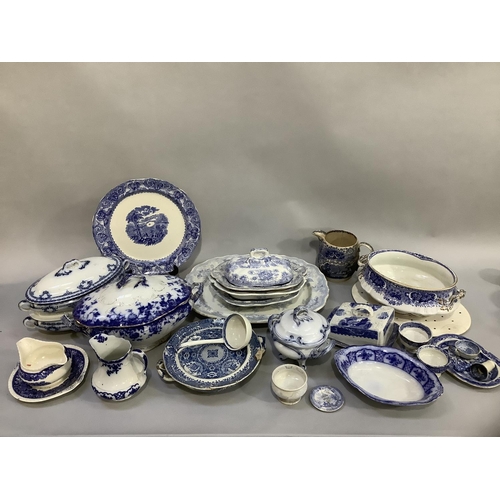 111 - An Asiatic blue and white printed meat dish, three serving bowls and one cover, other blue and white... 