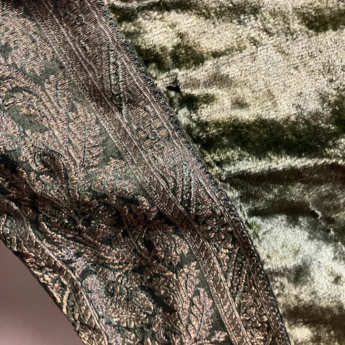A forest green velvet bedspread having bands of gilt embroidery to the