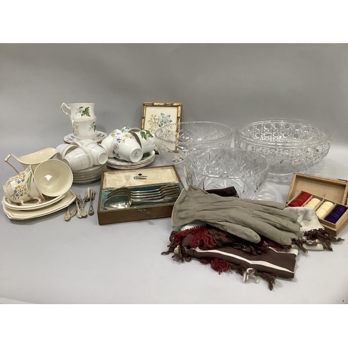 94 - A collection of tea ware including Paragon, silver plated spoons, two sets of counters in boxes, sil... 