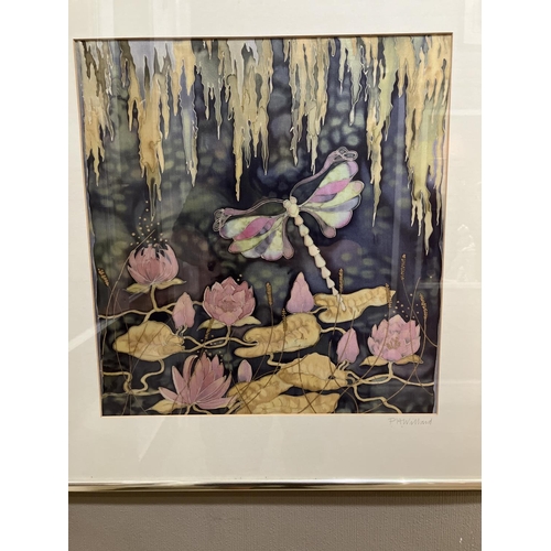 6 - P A Willard (late 20th century), 'A dragonfly over lilypads' and 'Poppies', mixed media, signed to l... 