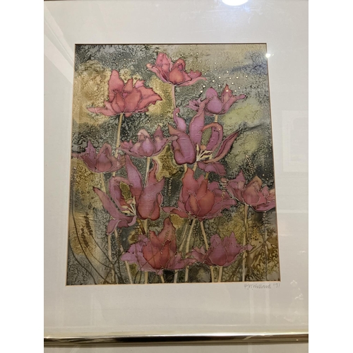 6 - P A Willard (late 20th century), 'A dragonfly over lilypads' and 'Poppies', mixed media, signed to l... 