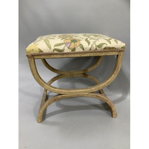 476 - Cream crackled glazed finished framed stool, upholstered top