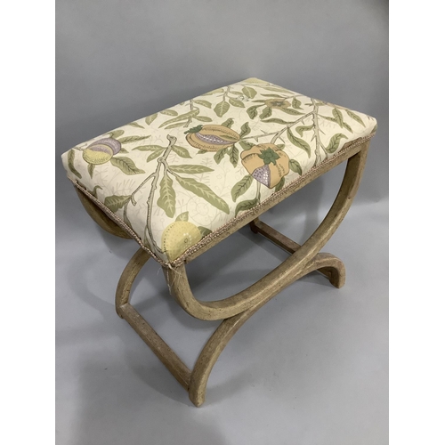 476 - Cream crackled glazed finished framed stool, upholstered top