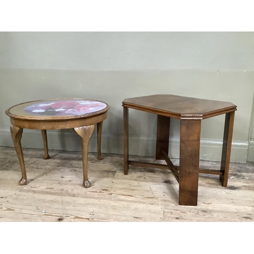 501 - A 1930's walnut occasional table and another inset with jigsaw