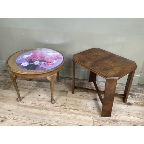 501 - A 1930's walnut occasional table and another inset with jigsaw