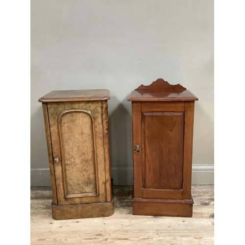 505 - Two Victorian figured walnut pot cupboards, single doors, plinth base