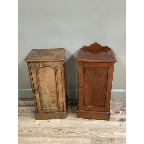 505 - Two Victorian figured walnut pot cupboards, single doors, plinth base