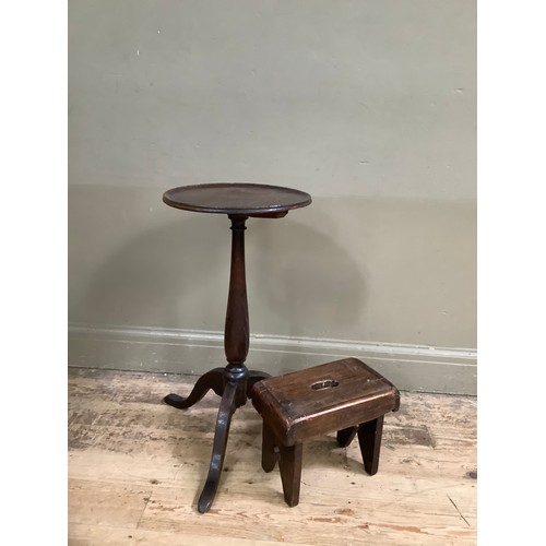 118 - A 19th Century oak wine tripod table and a small oak creeping stool