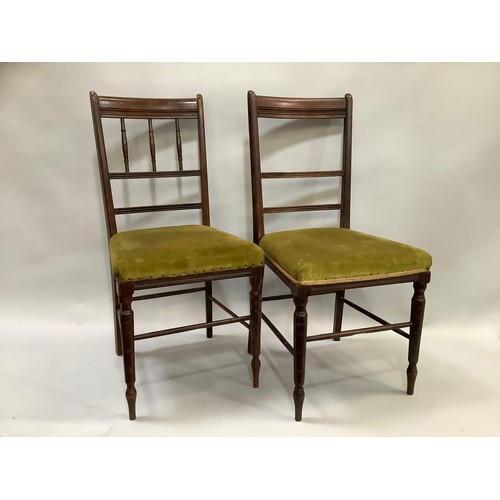 115 - A pair of 19th century mahogany bedroom chairs by Mash Jones & Cribb cabinetmakers with green uphols... 