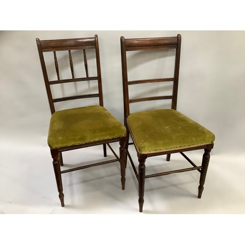 115 - A pair of 19th century mahogany bedroom chairs by Mash Jones & Cribb cabinetmakers with green uphols... 