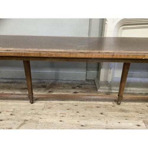 507 - 1920's/30's library table with incised leather surface, on square tapered and reeded legs joined by ... 