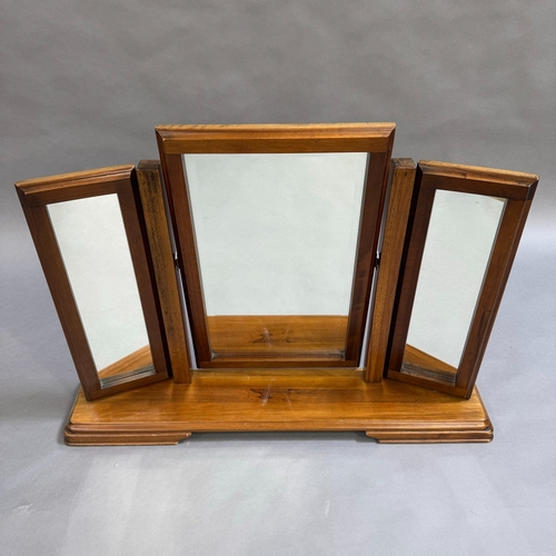 117 - A fruitwood triple dressing table mirror, 96cm wide