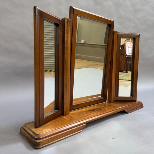 117 - A fruitwood triple dressing table mirror, 96cm wide