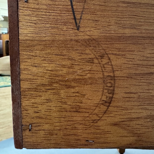 118 - A mid century teak sideboard, one door cupboard, one fall down front both having teak ring pull hand... 