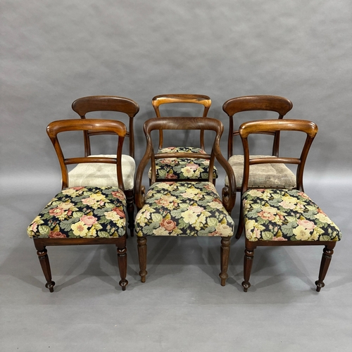 318 - Six Victorian mahogany chairs, three single with matching carver plus a further two similar, upholst... 