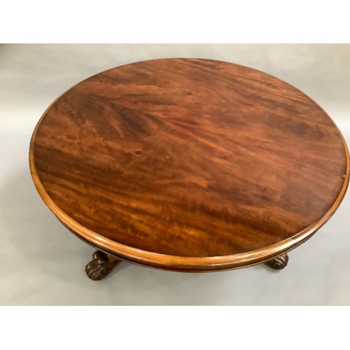 317 - An Early Victorian Figured Mahogany centre table, the top with moulded lip above a shallow frieze, o... 