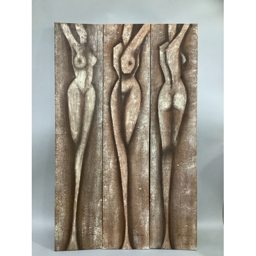 311 - Franz Ruzicka, German 1958, nude, triptych, mixed media on canvas, 122cm x 25cm