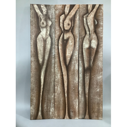 311 - Franz Ruzicka, German 1958, nude, triptych, mixed media on canvas, 122cm x 25cm