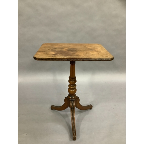 336 - A Victorian rosewood tripod window table of square outline and with beaded edge, at fault, 54cm x 43... 