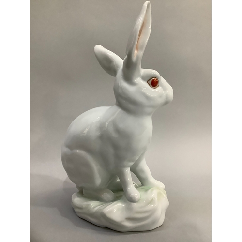 12 - A large Herend porcelain rabbit, hand painted and modelled on a naturalistic base, printed mark to u... 