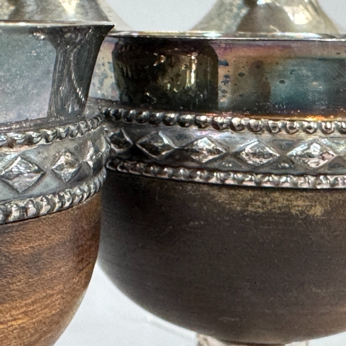 44 - A set of six silver plated and wood turned goblets in the Georgian manner, 10.5cm high