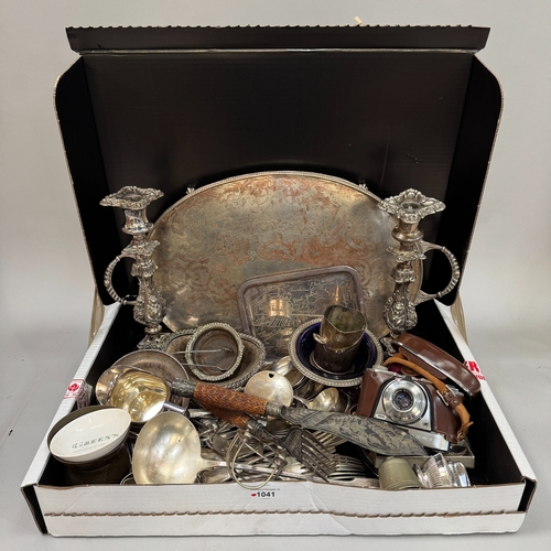 98 - A collection of 19th and early to mid 20th Century silver plate including cutlery, a three piece tea... 