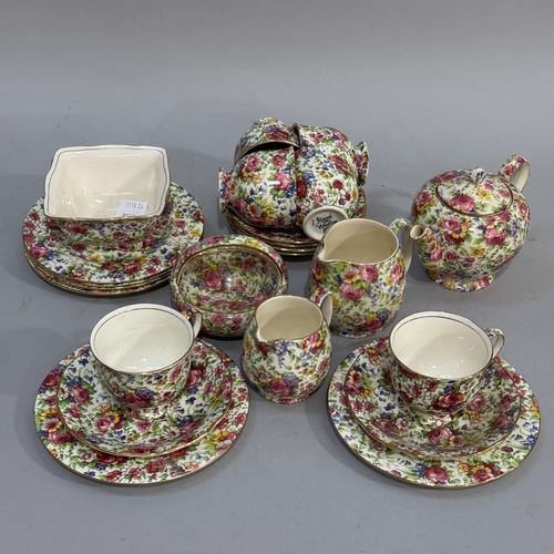 62 - A Royal Winton printed chintz 'Summertime' pattern tea service comprising six cups and saucers, six ... 