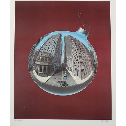 128 - ARR David Mann (1940-2004), Boneshaker/Fisheye View of Wall Street/The Airplane offset lithograph in... 