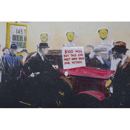 102 - ARR Static (Craig Evans and Tom Jackson), 20/21st, $100 Will Buy This Car, mixed media on board, sig... 