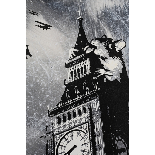 75 - ARR  Rourke Van Dal (Craig Everett) (British 20/21st century), 'Rat on Big Ben', spray paint and acr... 