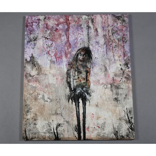 74 - ARR Angel 41 (b1971) Location Shock Heroin Figure standing, acrylic on canvas, signed, titled and da... 