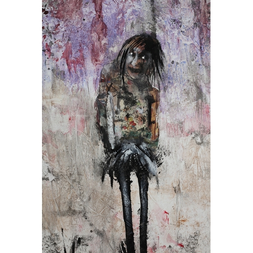 74 - ARR Angel 41 (b1971) Location Shock Heroin Figure standing, acrylic on canvas, signed, titled and da... 