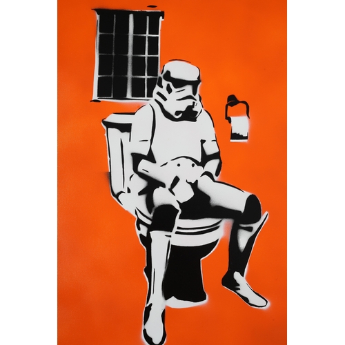 122 - ARR Teves (French 20/21st) Stormpooper, spray paint stencil on orange, signed, dated '08 and no.4/5 ... 