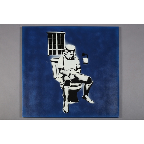 121 - ARR Teves (French 20/21st) Stormpooper, spray paint stencil on blue, signed, dated '08 and no.10/10 ... 