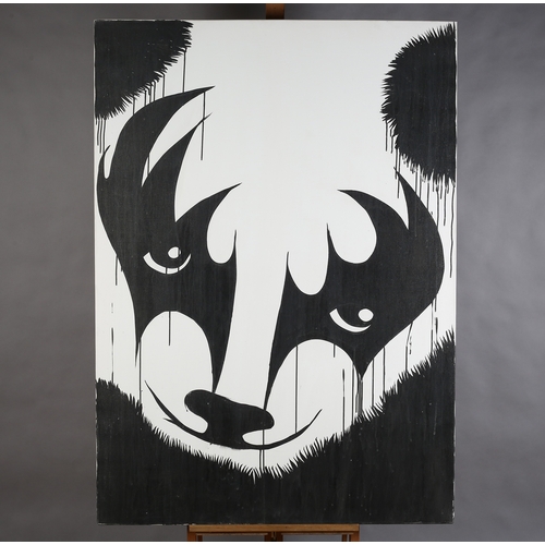 65 - ARR Pure Evil (Charles Uzzell Edwards) b1968, Pandas Rock, triptych, stencil spray paint on canvas, ... 