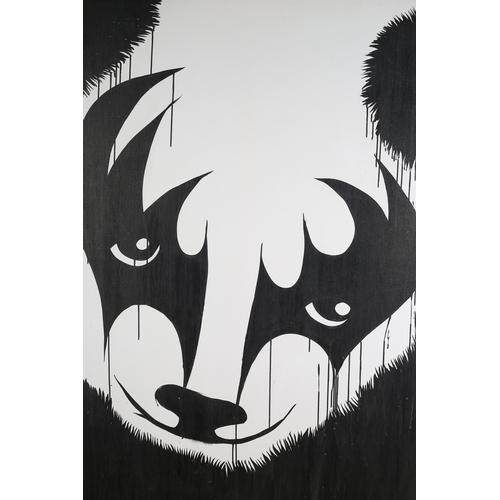 65 - ARR Pure Evil (Charles Uzzell Edwards) b1968, Pandas Rock, triptych, stencil spray paint on canvas, ... 