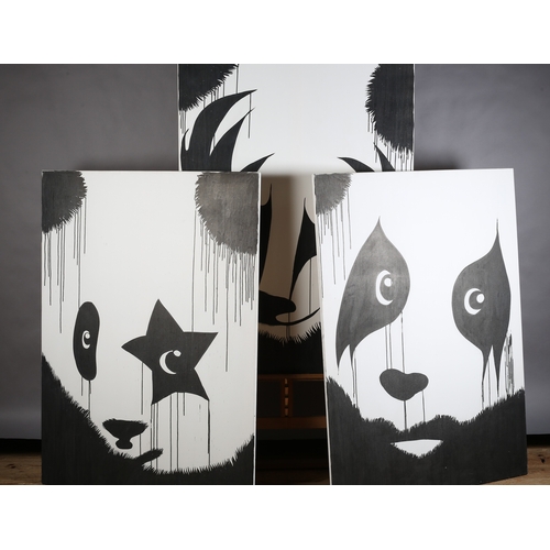 65 - ARR Pure Evil (Charles Uzzell Edwards) b1968, Pandas Rock, triptych, stencil spray paint on canvas, ... 