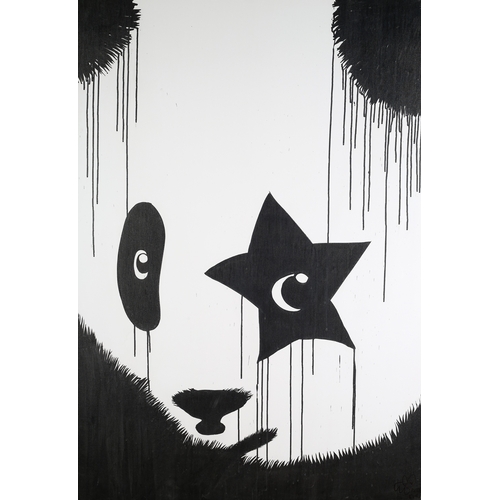 65 - ARR Pure Evil (Charles Uzzell Edwards) b1968, Pandas Rock, triptych, stencil spray paint on canvas, ... 