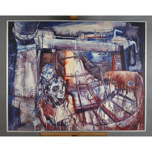 37 - ARR Paul Anthony Waplington (b1938), figures in an industrial landscape, oil on board, signed to low... 