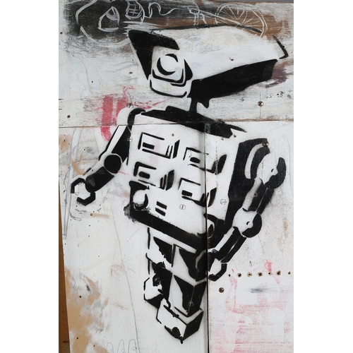 114 - ARR Maddy Dickerson (20/21st Century) 'CCTV Toy' spray paint/acrylic stencil on wood, signed and no.... 