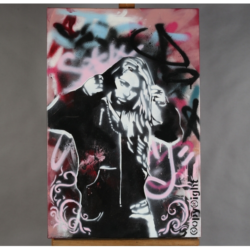 79 - ARR Copyright, 'Hooded Hunny with Handstyles', mixed media on canvas, signed verso, 76cm x 51cm with... 