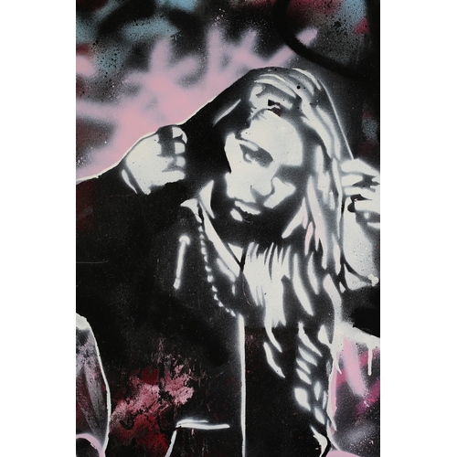 79 - ARR Copyright, 'Hooded Hunny with Handstyles', mixed media on canvas, signed verso, 76cm x 51cm with... 