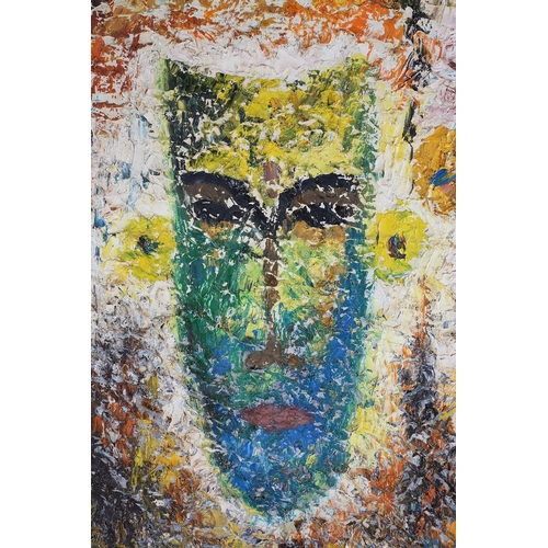 80 - Fani Sanur 20/21st Tribal Face Masks, oil on canvas, signed & dated (19)91 to lower right 60cm x 60c... 