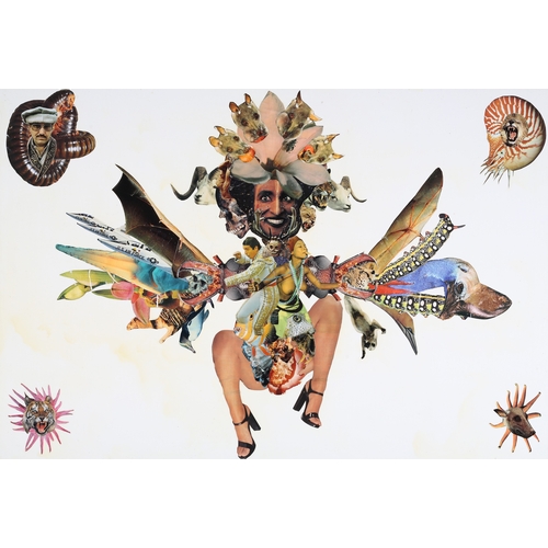 81 - ARR Kelsey Brooks (b1978) Wodabe Sun Dance, collage on canvas, signed and dated July 2007 and inscri... 