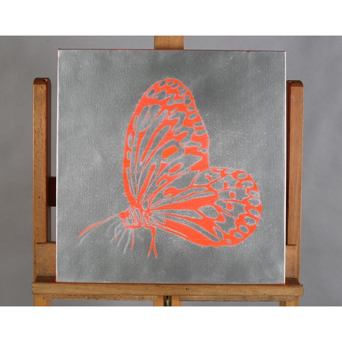 66 - ARR Pure Evil (Charles Uzzell Edwards), b 1968, Butterfly, spray paint stencil on canvas 1/4, signed... 