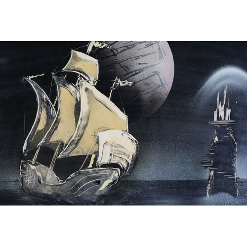 77 - Juan Ramon Venegas Calzada (Mexico), Moon Ship with Island towers, spray paint, signed and dated (19... 