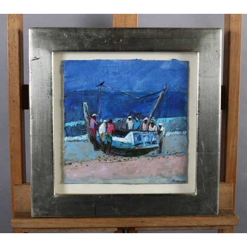 31 - ARR John Brown RSW, b1945, Pushing The Boat Out, mixed media on board, titled, signed and dated 2006... 