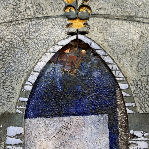 46 - Monique Muylaert (Dutch b1946) Glazed ceramic wall hanging in the form of an arched entrance, incise... 