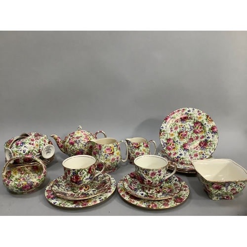 62 - A Royal Winton printed chintz 'Summertime' pattern tea service comprising six cups and saucers, six ... 