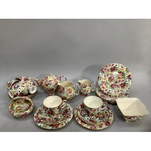 62 - A Royal Winton printed chintz 'Summertime' pattern tea service comprising six cups and saucers, six ... 